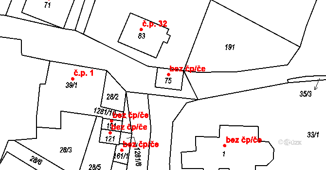 Lažiště 46164201 na parcele st. 75 v KÚ Lažiště, Katastrální mapa