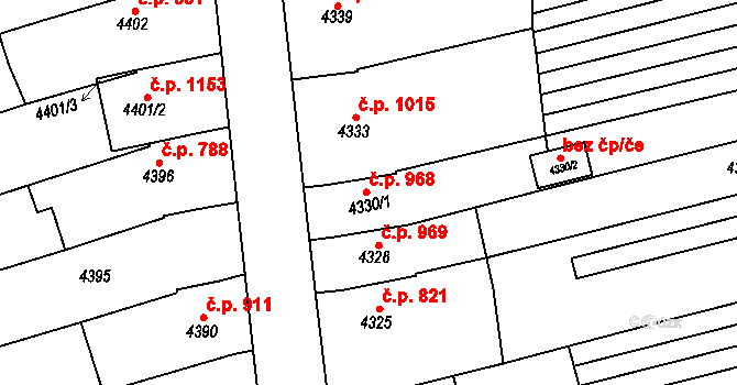 Vlčnov 968 na parcele st. 4330/1 v KÚ Vlčnov, Katastrální mapa