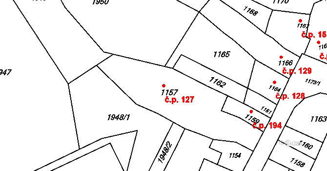 Pustiměř 127 na parcele st. 1157 v KÚ Pustiměř, Katastrální mapa