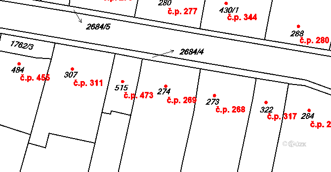 Zlechov 269 na parcele st. 274 v KÚ Zlechov, Katastrální mapa