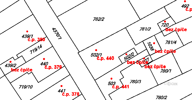Horní Jiřetín 440 na parcele st. 502/1 v KÚ Horní Jiřetín, Katastrální mapa