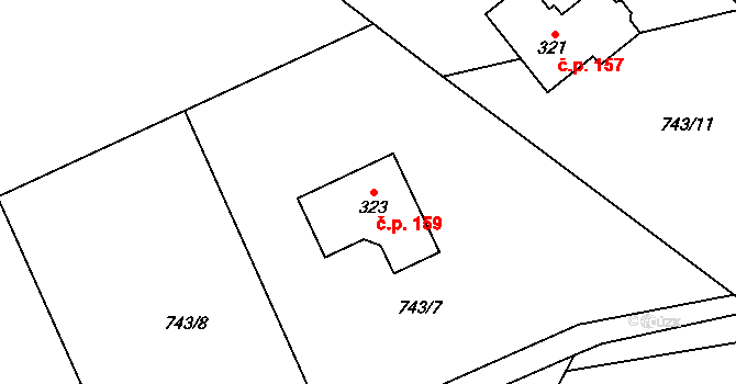 Mladotice 159 na parcele st. 323 v KÚ Mladotice, Katastrální mapa