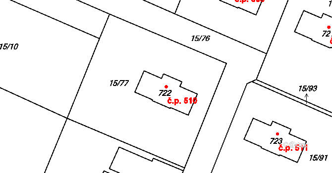 Nebory 510, Třinec na parcele st. 722 v KÚ Nebory, Katastrální mapa