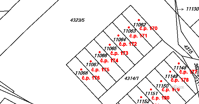 Cihelna 174, Pardubice na parcele st. 11066 v KÚ Pardubice, Katastrální mapa