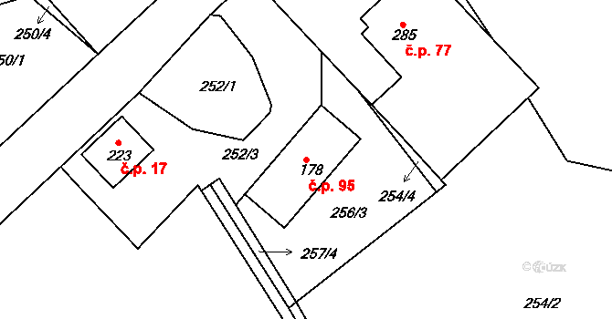 Rosice 95 na parcele st. 178 v KÚ Rosice u Chrasti, Katastrální mapa