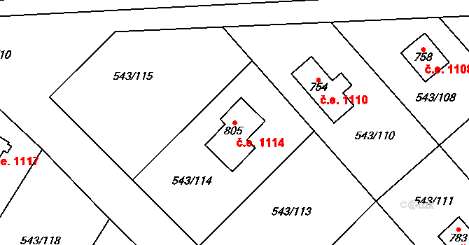 Ruprechtov 1114 na parcele st. 805 v KÚ Ruprechtov, Katastrální mapa