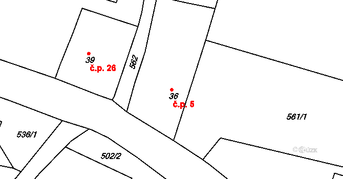 Svatkovice 5, Bernartice na parcele st. 36 v KÚ Svatkovice, Katastrální mapa