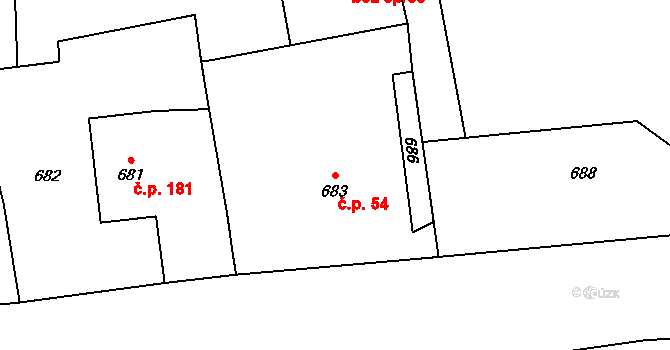 Horní Žukov 54, Český Těšín na parcele st. 683 v KÚ Horní Žukov, Katastrální mapa