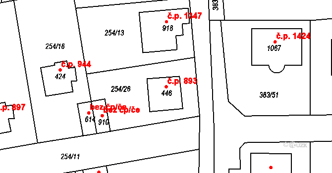 Rudná 893 na parcele st. 446 v KÚ Hořelice, Katastrální mapa