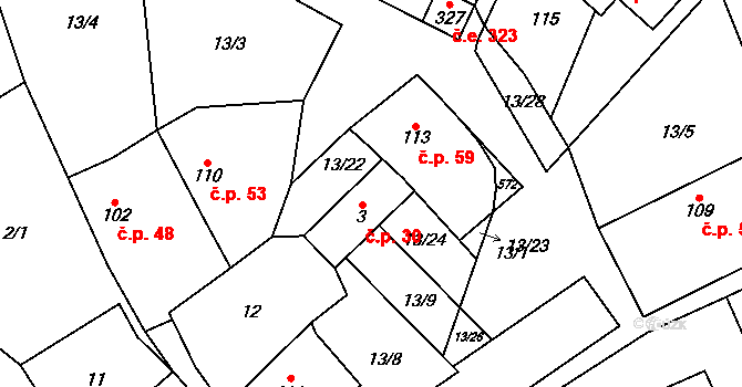 Černolice 30 na parcele st. 3 v KÚ Černolice, Katastrální mapa