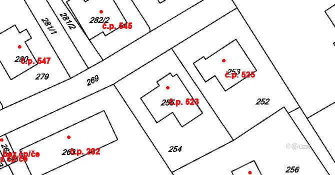 Průhonice 523 na parcele st. 255 v KÚ Hole u Průhonic, Katastrální mapa