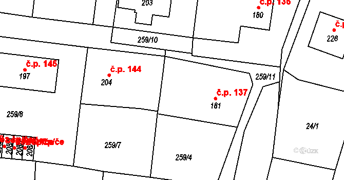 Stádlec 137 na parcele st. 181 v KÚ Stádlec, Katastrální mapa