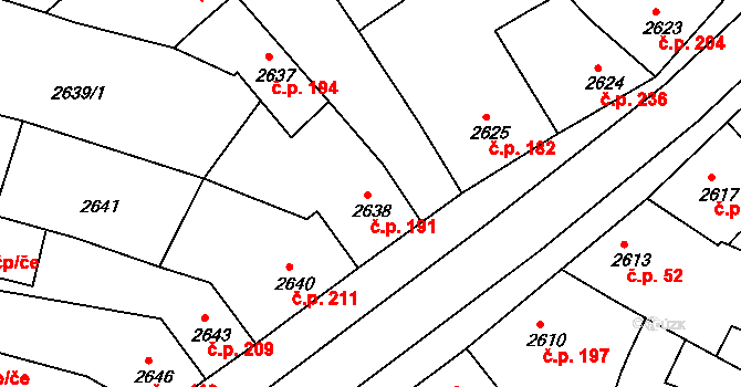 Veselí nad Lužnicí I 191, Veselí nad Lužnicí na parcele st. 2638 v KÚ Veselí nad Lužnicí, Katastrální mapa
