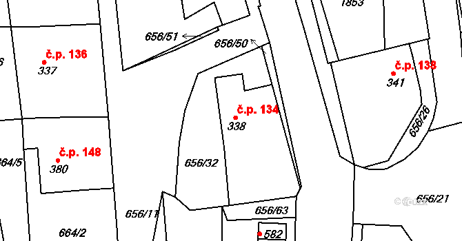 Chodov 134 na parcele st. 338 v KÚ Chodov u Domažlic, Katastrální mapa