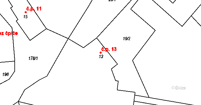 Chotětín 13, Zbiroh na parcele st. 13 v KÚ Chotětín, Katastrální mapa