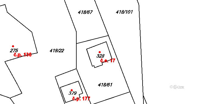 Kařez 17 na parcele st. 328 v KÚ Kařez, Katastrální mapa