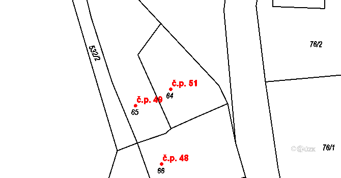 Líšná 51 na parcele st. 64 v KÚ Líšná u Zbiroha, Katastrální mapa