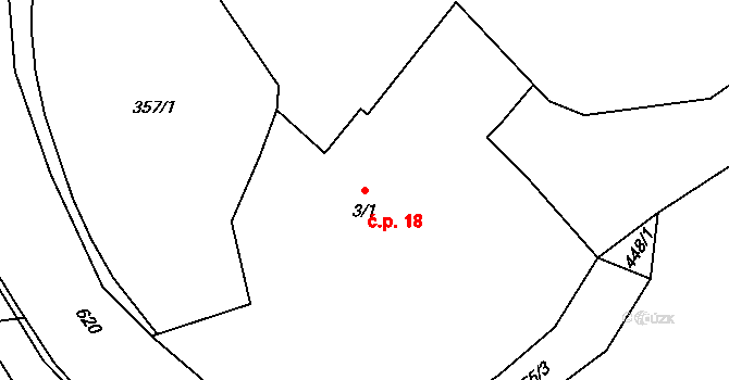 Medový Újezd 18 na parcele st. 3/1 v KÚ Medový Újezd, Katastrální mapa