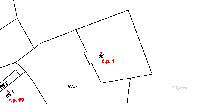 Zvíkovec 1 na parcele st. 66 v KÚ Zvíkovec, Katastrální mapa
