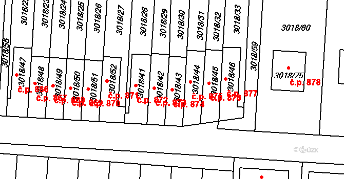 Pražské Předměstí 874, Jaroměř na parcele st. 3018/43 v KÚ Jaroměř, Katastrální mapa