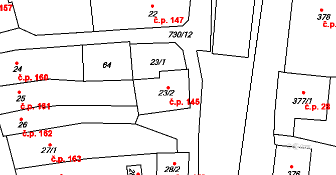Broumov 145 na parcele st. 23/2 v KÚ Broumov, Katastrální mapa