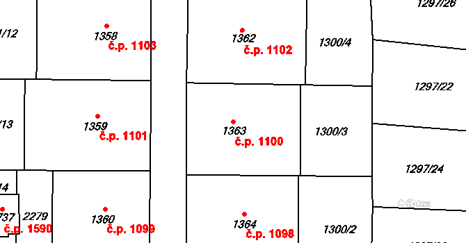Přelouč 1100 na parcele st. 1363 v KÚ Přelouč, Katastrální mapa