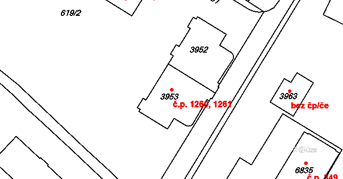 Bílé Předměstí 1260,1261, Pardubice na parcele st. 3952 v KÚ Pardubice, Katastrální mapa