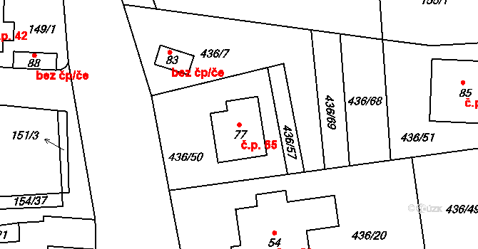 Budilov 65, Bošice na parcele st. 77 v KÚ Budilov, Katastrální mapa