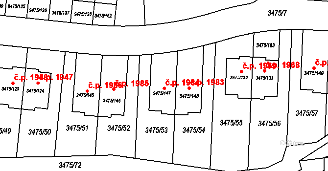 Úvaly 1984 na parcele st. 3475/147 v KÚ Úvaly u Prahy, Katastrální mapa