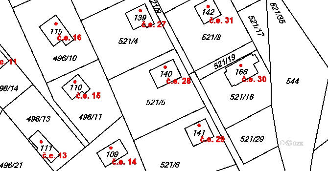 Mostkov 28, Oskava na parcele st. 140 v KÚ Mostkov, Katastrální mapa