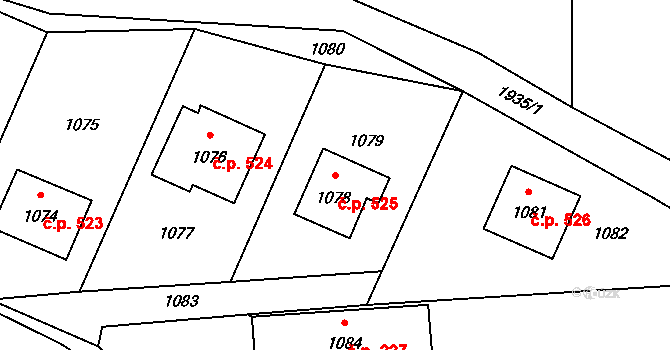 Postřelmov 525 na parcele st. 1078 v KÚ Postřelmov, Katastrální mapa