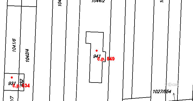 Šakvice 549 na parcele st. 941 v KÚ Šakvice, Katastrální mapa