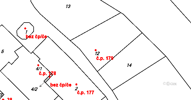 Loučky 179, Odry na parcele st. 12 v KÚ Loučky nad Odrou, Katastrální mapa