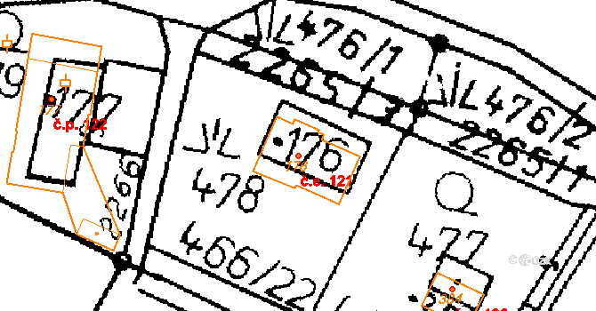 Merboltice 121 na parcele st. 176 v KÚ Merboltice, Katastrální mapa