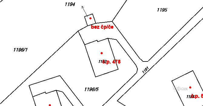 Suchdol nad Odrou 478 na parcele st. 1192 v KÚ Suchdol nad Odrou, Katastrální mapa