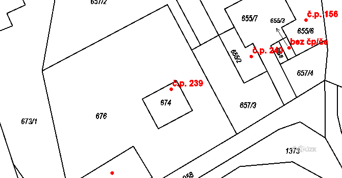 Vražné 239 na parcele st. 674 v KÚ Vražné u Oder, Katastrální mapa