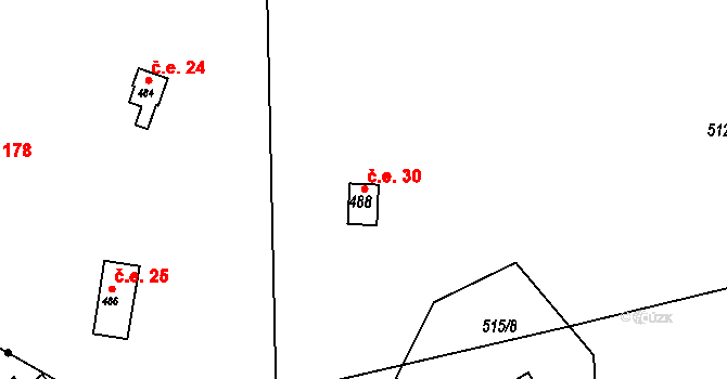 Sýkořice 30 na parcele st. 488 v KÚ Sýkořice, Katastrální mapa
