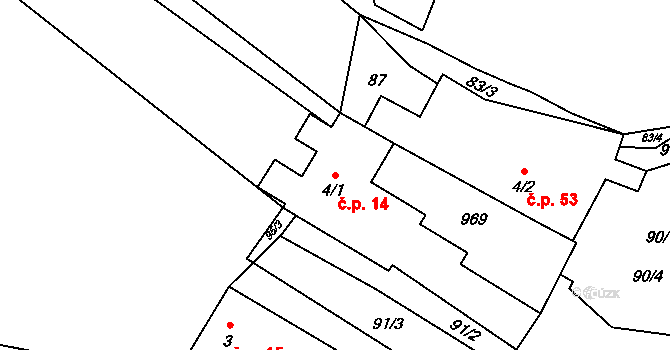 Bořetín 14 na parcele st. 4/1 v KÚ Bořetín, Katastrální mapa