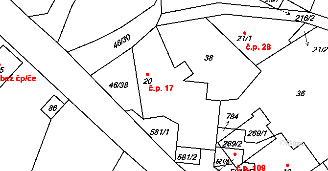Plačkov 17, Humpolec na parcele st. 20 v KÚ Plačkov, Katastrální mapa