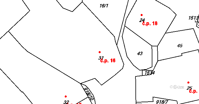 Hornosín 16 na parcele st. 31 v KÚ Hornosín, Katastrální mapa