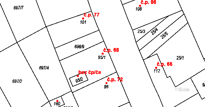 Liběšovice 68, Blšany na parcele st. 95/1 v KÚ Liběšovice, Katastrální mapa
