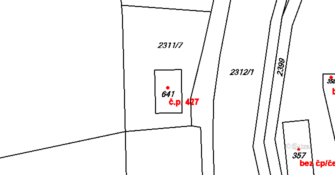 Roztoky u Jilemnice 427 na parcele st. 641 v KÚ Roztoky u Jilemnice, Katastrální mapa
