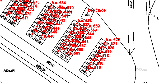 Žatec 665 na parcele st. 2371/12 v KÚ Žatec, Katastrální mapa