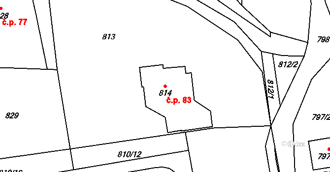 Velké Březno 83 na parcele st. 814 v KÚ Velké Březno, Katastrální mapa