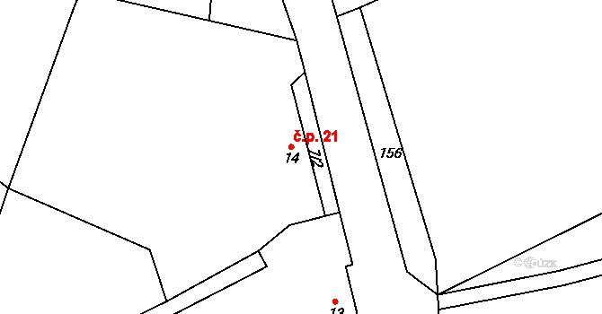 Hlohov 21, Číhošť na parcele st. 14 v KÚ Hlohov, Katastrální mapa