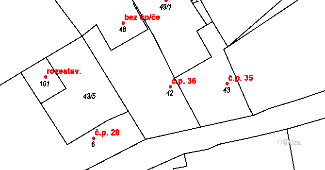 Drahkov 36 na parcele st. 42 v KÚ Drahkov, Katastrální mapa