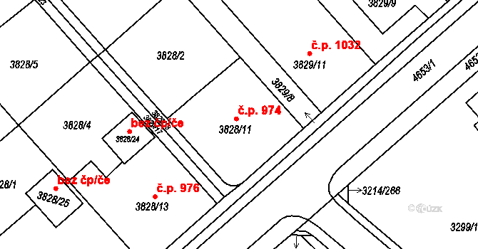 Chotěboř 974 na parcele st. 3828/11 v KÚ Chotěboř, Katastrální mapa