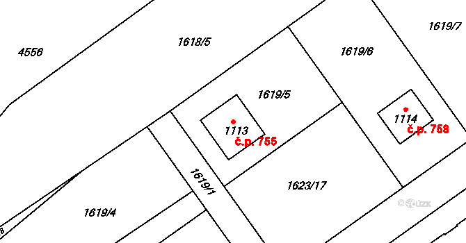 Boršice 755 na parcele st. 1113 v KÚ Boršice u Buchlovic, Katastrální mapa
