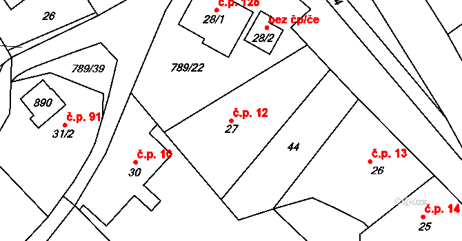 Merklovice 12, Vamberk na parcele st. 27 v KÚ Merklovice, Katastrální mapa