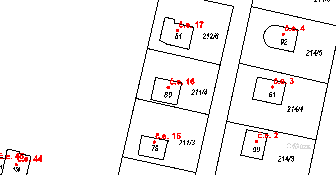 Rašovice 16, Týniště nad Orlicí na parcele st. 80 v KÚ Rašovice u Týniště nad Orlicí, Katastrální mapa